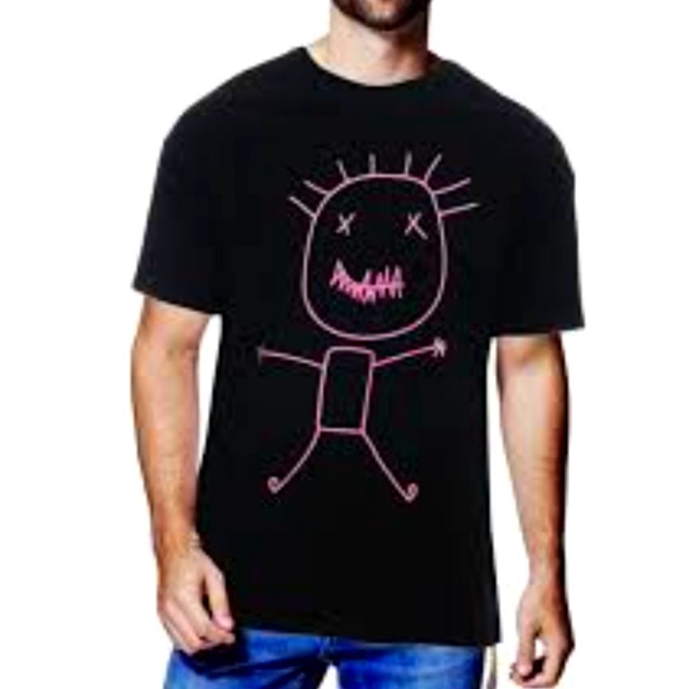 Raw X Stick Man Crew Neck T-Shirt- Neon‎ Pink